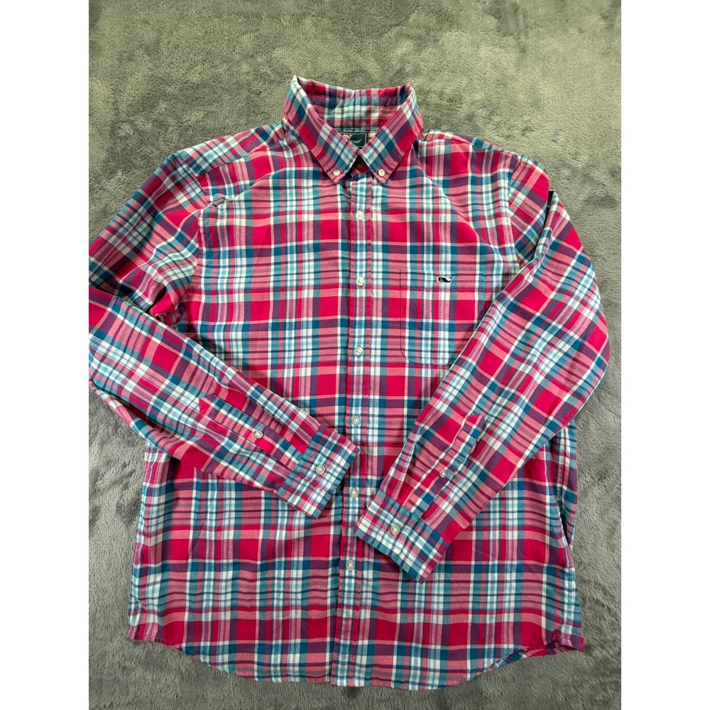 Vineyard Vines Performance Slim Fit Tucker Shirt Men's Large Pink Plaid 1W3126